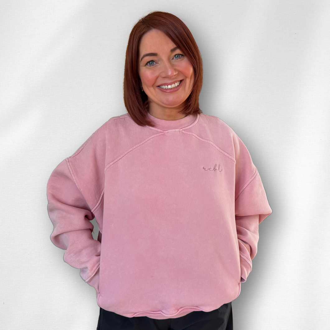 (PRE ORDER for APRIL) r.e.b.l Signature Luxe Washed Apricot Pink Sweatshirt